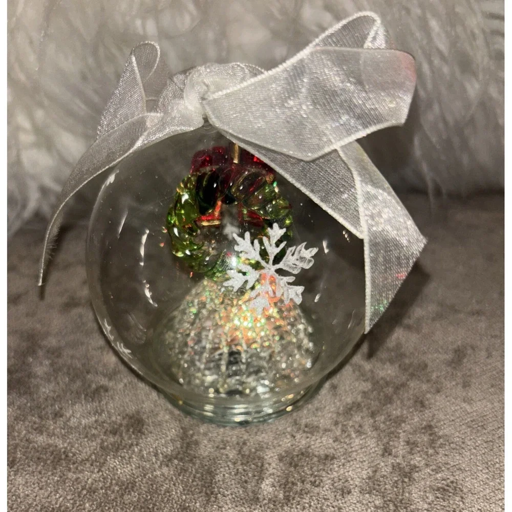 Wreath on Bell Christmas Ornament Glass Globe LED Light